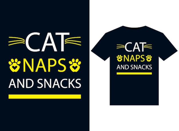 Cat, naps and snacks illustrations for print-ready T-Shirts design