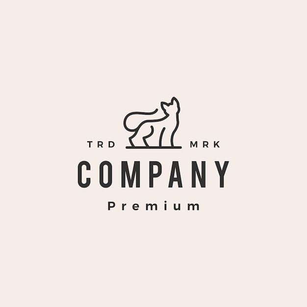 Cat outline monoline hipster vintage logo template