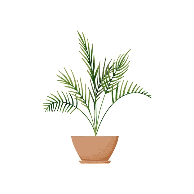 Cat palm trendy jungle plant in a pot Home exotic houseplant Digital watercolor