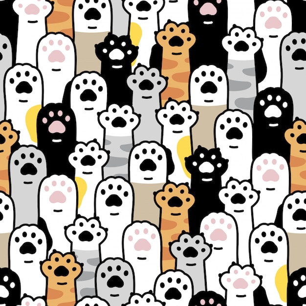 cat paw kitten footprint seamless pattern cartoon