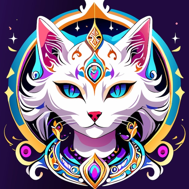 cat perfect fantasy magic tshirt design white background vector illustration