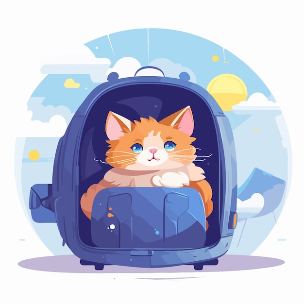 Vector cat in pet bag under seat during air flight