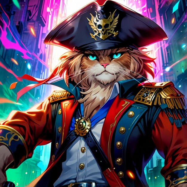 Vector a cat in a pirate uniform with a pirate hat on it