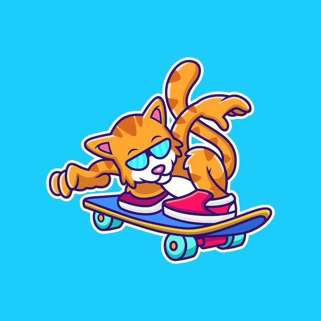 Cat playing skateboard vector icon illustration