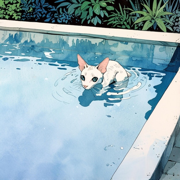 Vector a cat in a pool with the words  cat  on the bottom