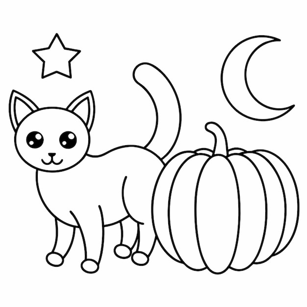 Vector a cat and a pumpkin are drawn on a white background