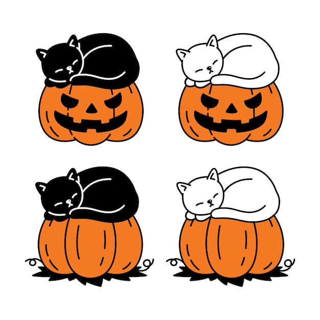 cat pumpkin halloween kitten sleeping cartoon