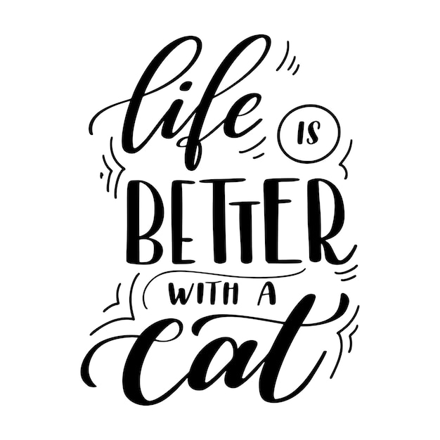 Cat quote in hand drawn style Inspirational lettering poster Creative typography slogan design Vecto