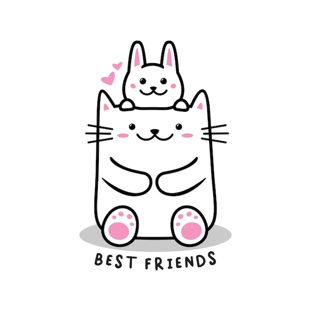 Cat and Rabbit Vector Illustration