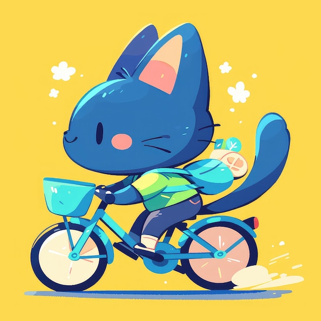 A cat riding a bicycle cartoon style