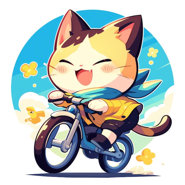 A cat riding a bicycle cartoon style