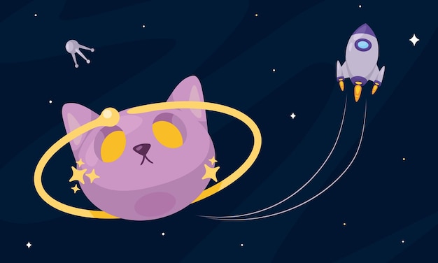 Cat and rocket space outer