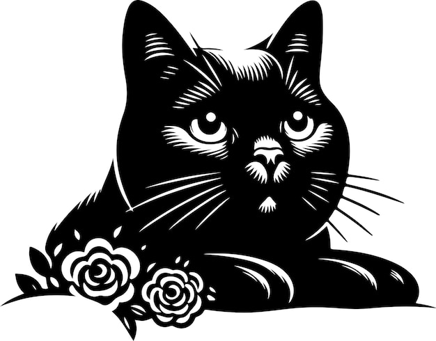 Cat Rosie beautyful cat silhouette with vector illustration