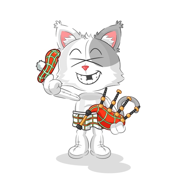 Cat scottish with bagpipes vector cartoon character