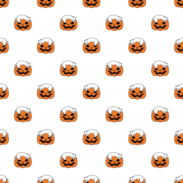 cat seamless pattern halloween pumpkin kitten sleeping icon cartoon