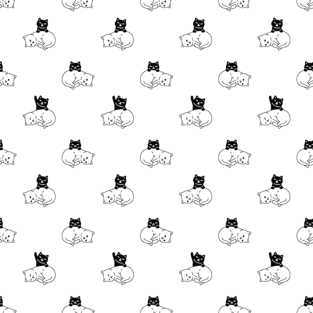 cat seamless pattern kitten doodle cartoon smile illustration