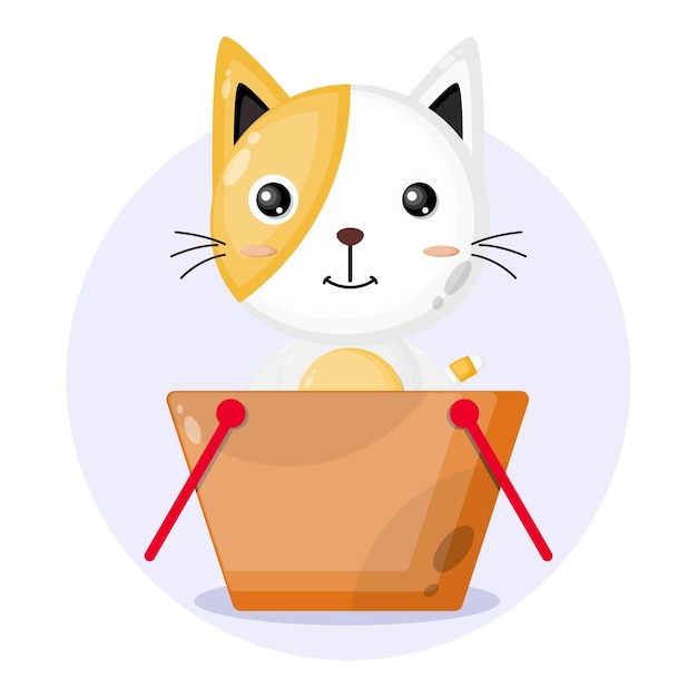 Cat shopping cart cute character logo