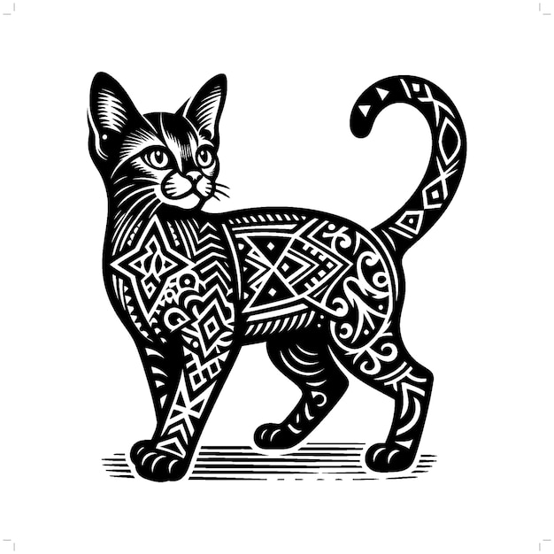 Vector cat silhouette in animal ethnic polynesia tribal illustration