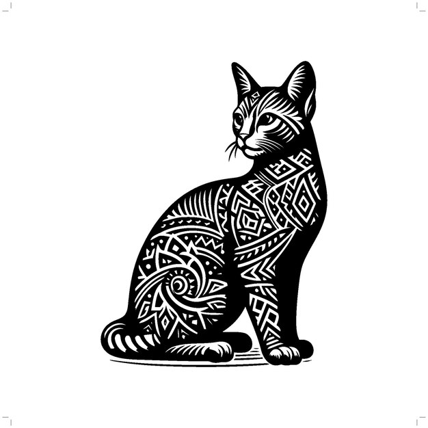 Vector cat silhouette in animal ethnic polynesia tribal illustration