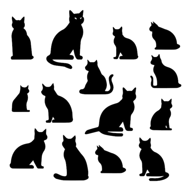 Vector cat silhouette group for design vector