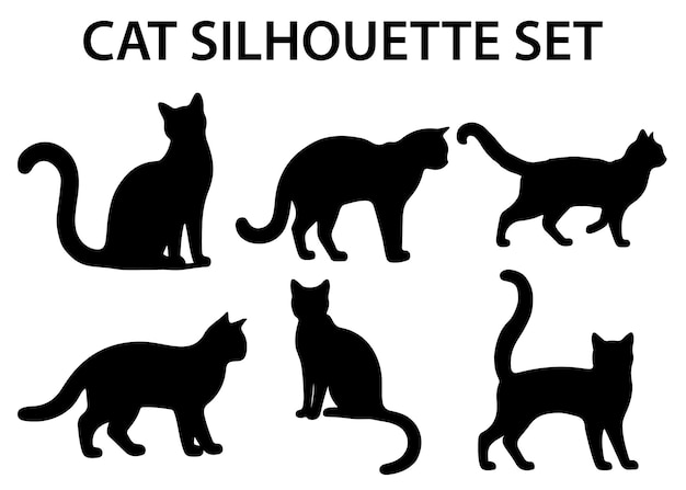 Cat silhouette vector isolated silhouette cat set