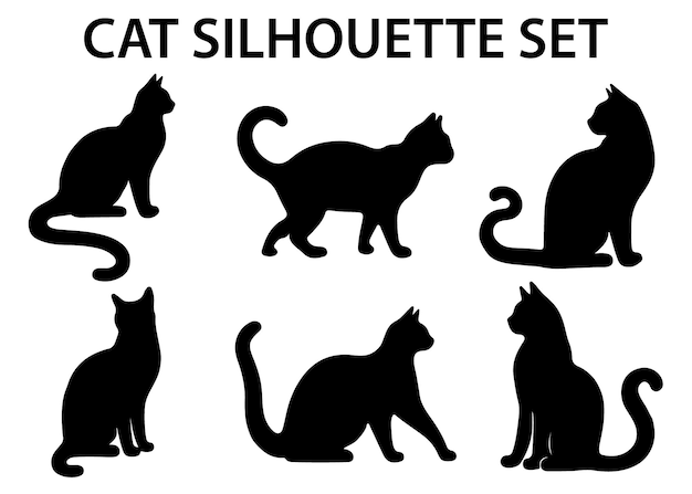 Cat silhouette vector isolated silhouette cat set