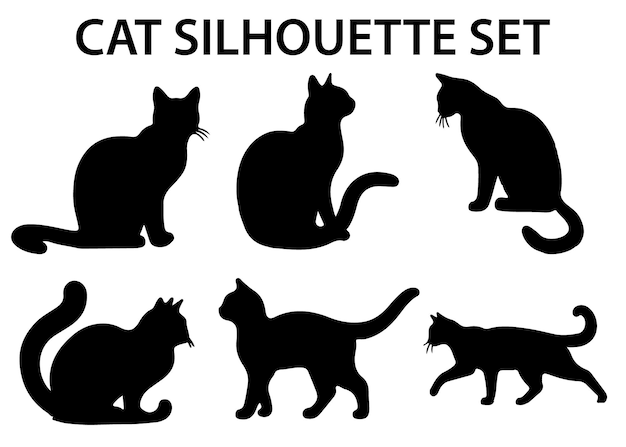 Cat silhouette vector isolated silhouette cat set