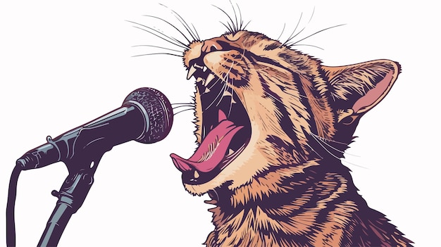 Cat Singer With Microphone Vector Illustration