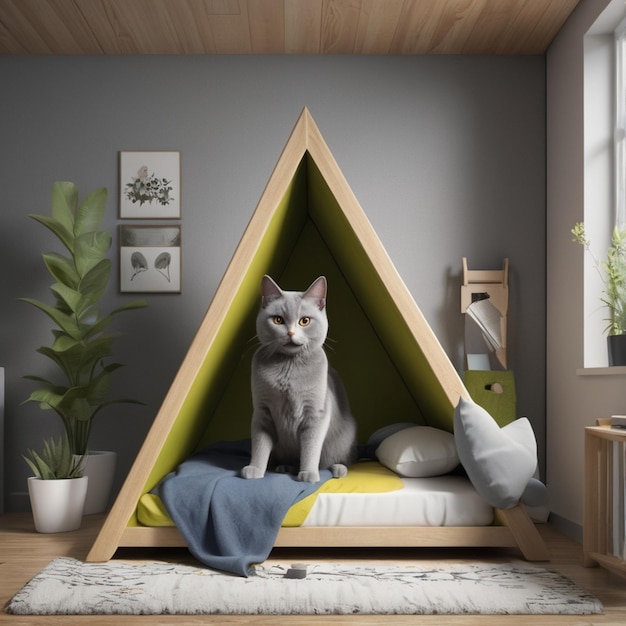 a cat sits in a bed with a cat in it