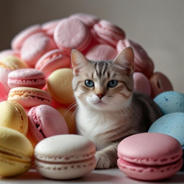 Vector a cat sits among many different types of candy