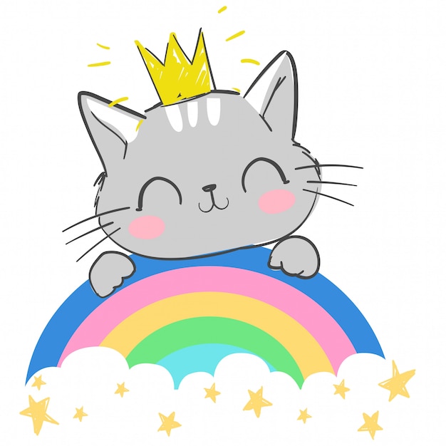 Cat sits on a rainbow illustration