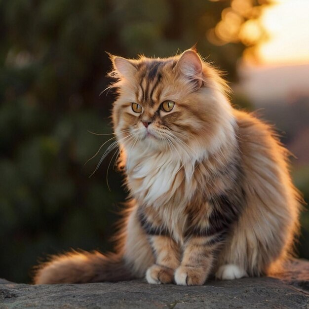 Vector a cat sits on a rock with the sun behind it