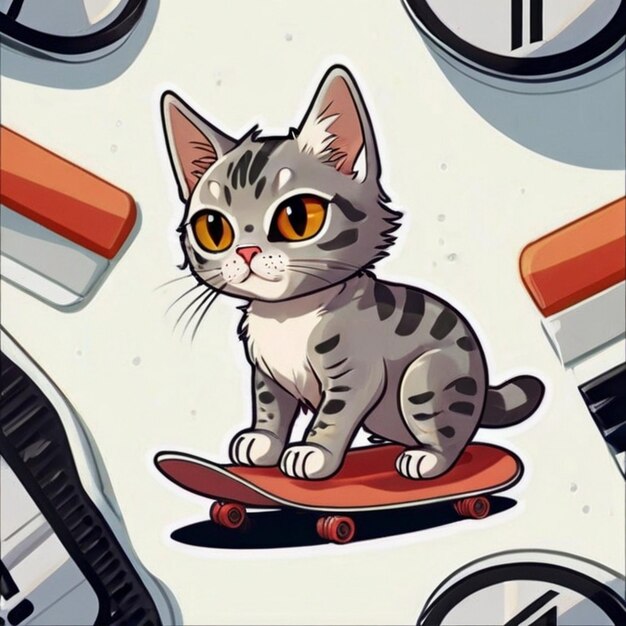 Vector a cat sits on a skateboard with a watch and a watch on it