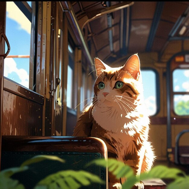 a cat sits on a train car with the words  cat  on the side