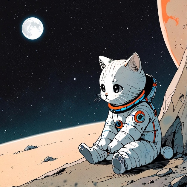 a cat in a space suit sits on the moon