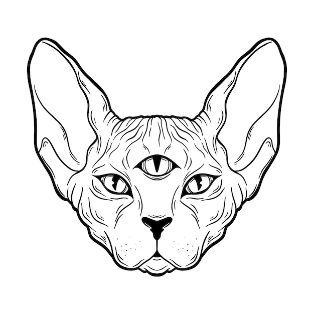 Vector cat sphinx three eyes vector hand drawn head sketch animal illuatration