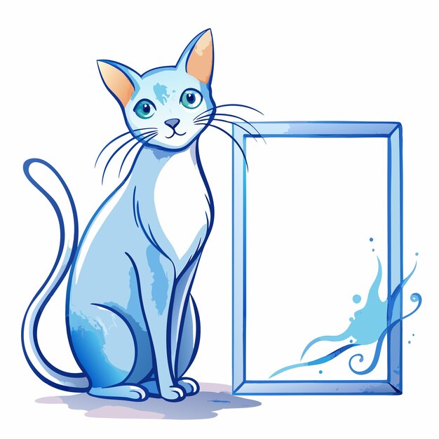 Vector cat staring at its mirror image watercolor vector illustration