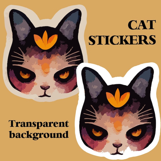 Cat stickers transparent background png vector corlorful cat head