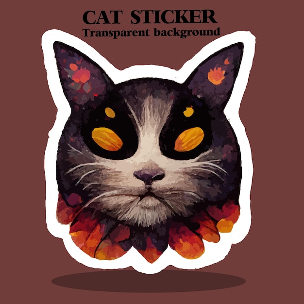 Cat stickers transparent background png vector corlorful cat head