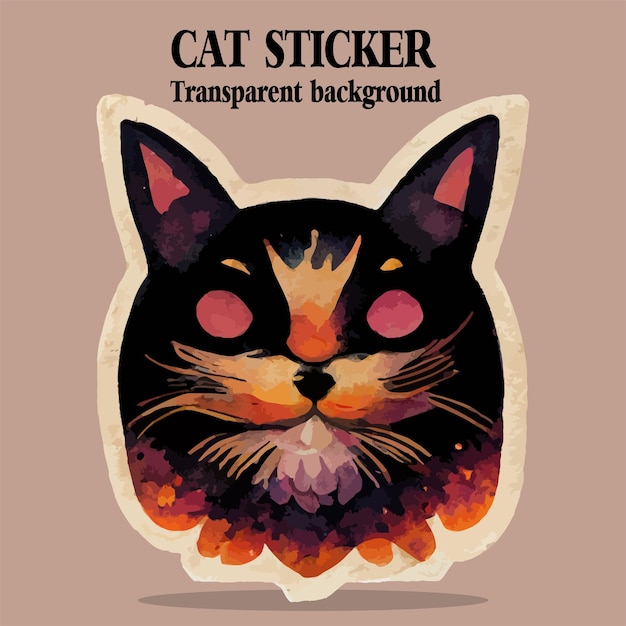 Cat stickers transparent background png vector corlorful cat head