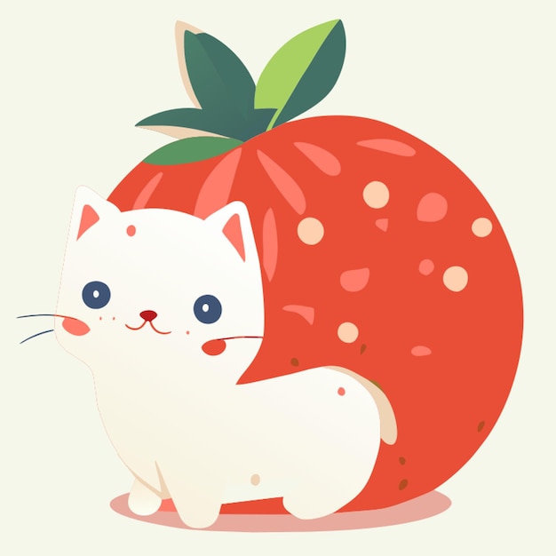 cat and strawberry vector illustration