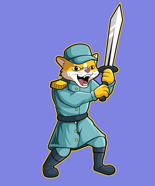 Cat sword mascot cartoon illustration