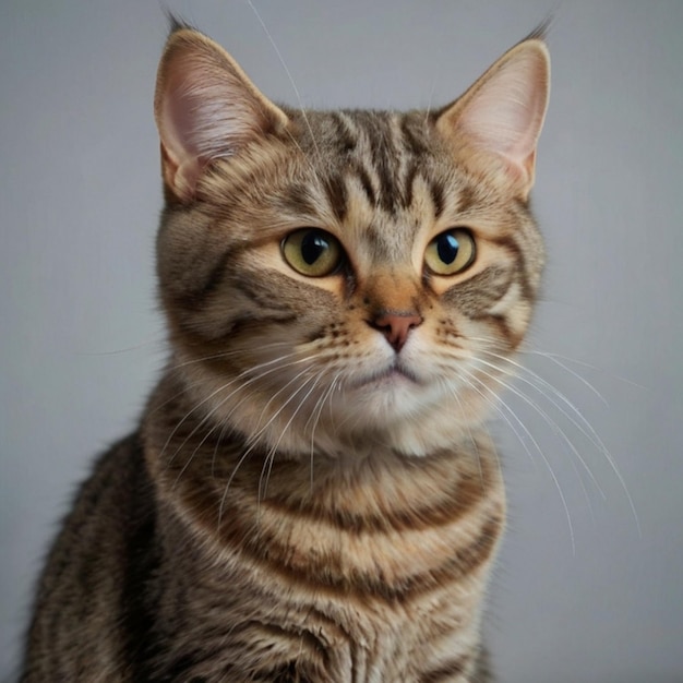 a cat that is sitting on a gray background