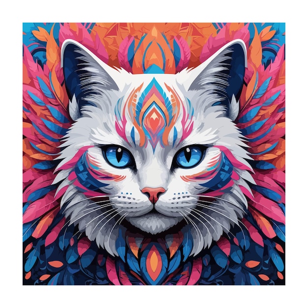 Cat Tribal Face Watercolor vector Illustration