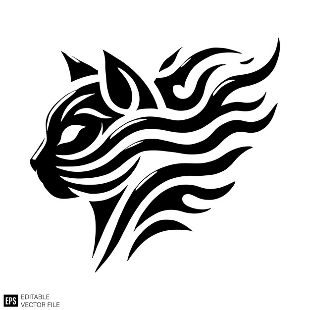 Vector cat tribal tattoo vector art illustration graphic design black and white