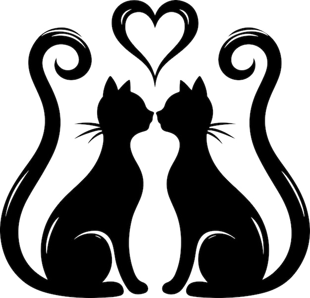 Cat uma Cat Couple with Heart Shape Tails Silhouette Vector Images