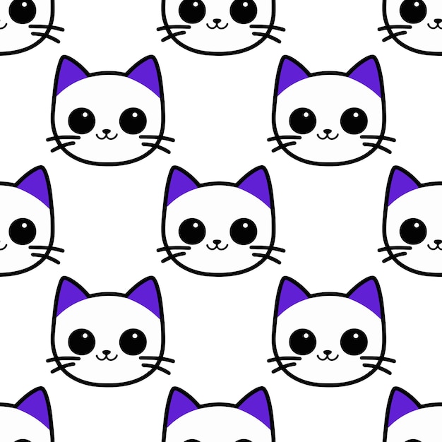 Cat vector pattern with cat faces Seamless print illustration for children