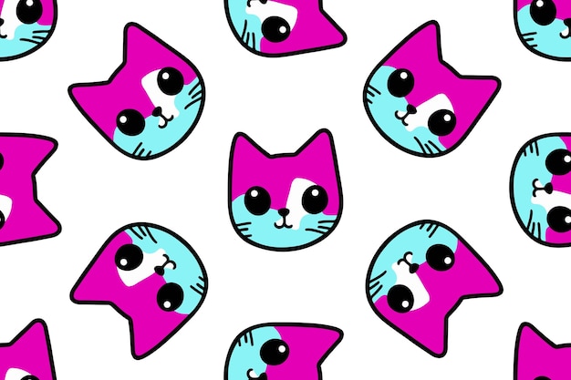 Cat vector pattern with cat faces Seamless print illustration for children