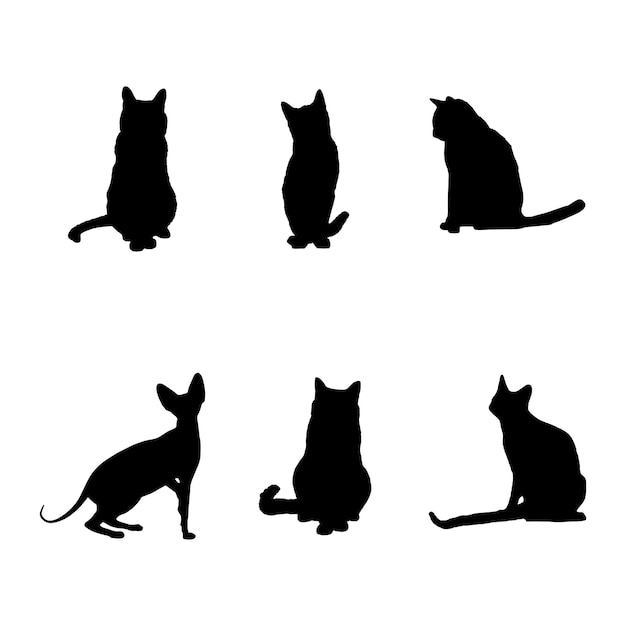 Cat vector silhouettes set Isolated On White Background cats in different poses