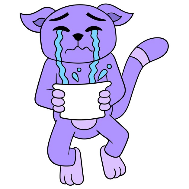 The cat was sad crying sobbing with tears spilling in the basin, vector illustration art. doodle icon image kawaii.